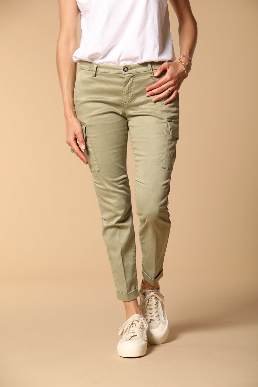 Chile City pantalone cargo donna in gabardina slim fit