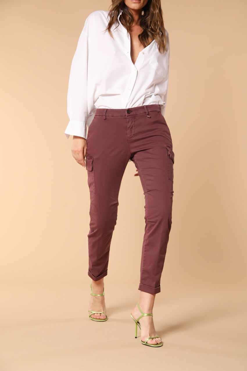 Chile City pantalone cargo donna in gabardina slim fit