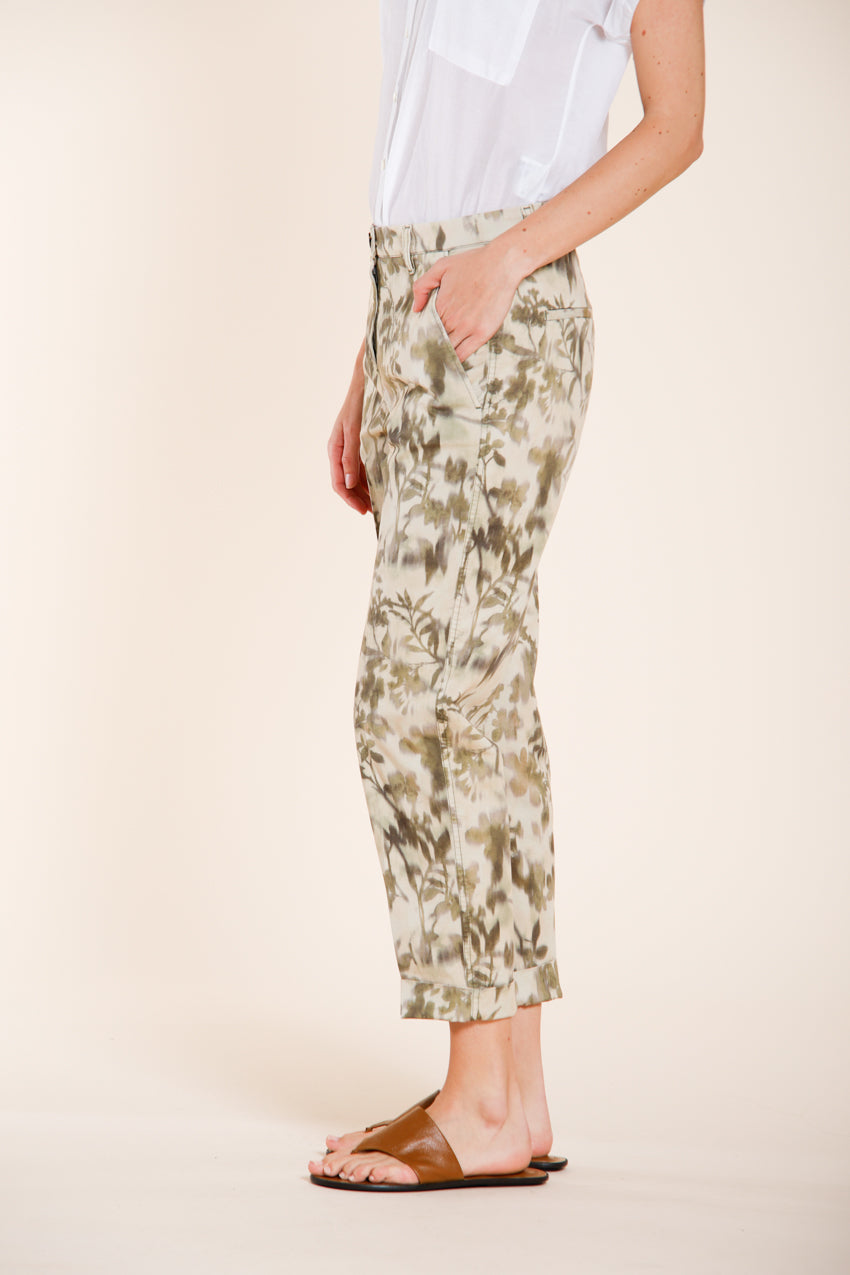 Marlene Hose Chino Damen aus Gabardine Blattdruck carrot fit