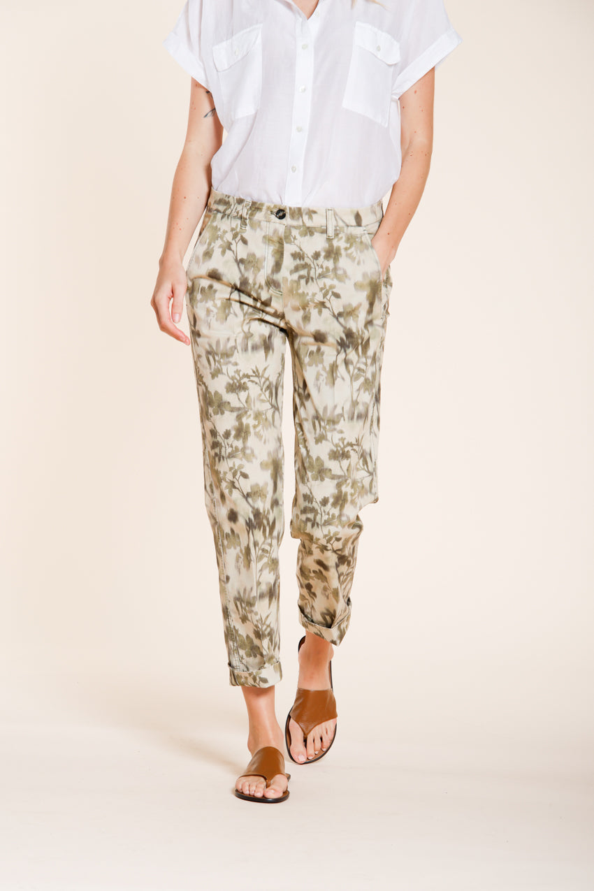 Marlene Hose Chino Damen aus Gabardine Blattdruck carrot fit