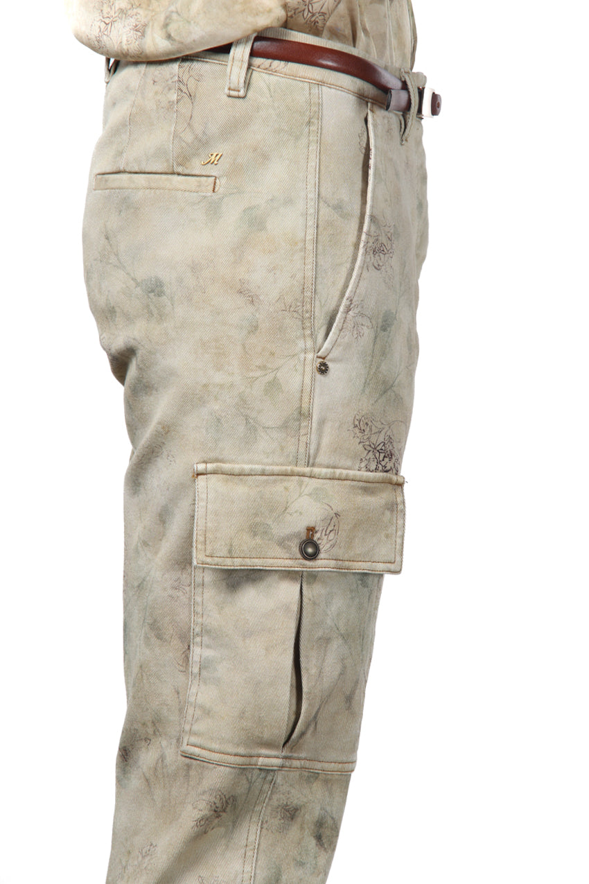 Marlene Cargo pantalone cargo donna in bull fantasia fiori sfumati carrot fit