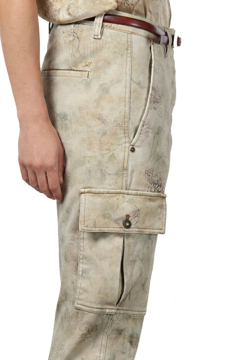 Marlene Cargo pantalone cargo donna in bull fantasia fiori sfumati carrot fit