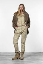 Marlene Cargo pantalone cargo donna in bull fantasia fiori sfumati carrot fit