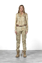 Marlene Cargo pantalone cargo donna in bull fantasia fiori sfumati carrot fit