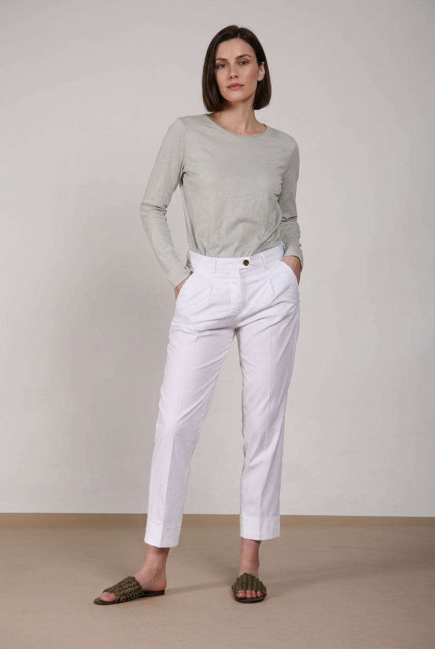New York Carrot Sartoriale 1 Pince pantalone chino donna in raso di cotone e seta carrot fit