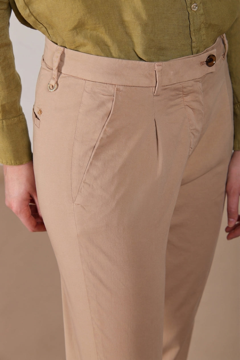 New York Carrot Sartoriale 1 Pince pantalone chino donna in raso di cotone e seta carrot fit