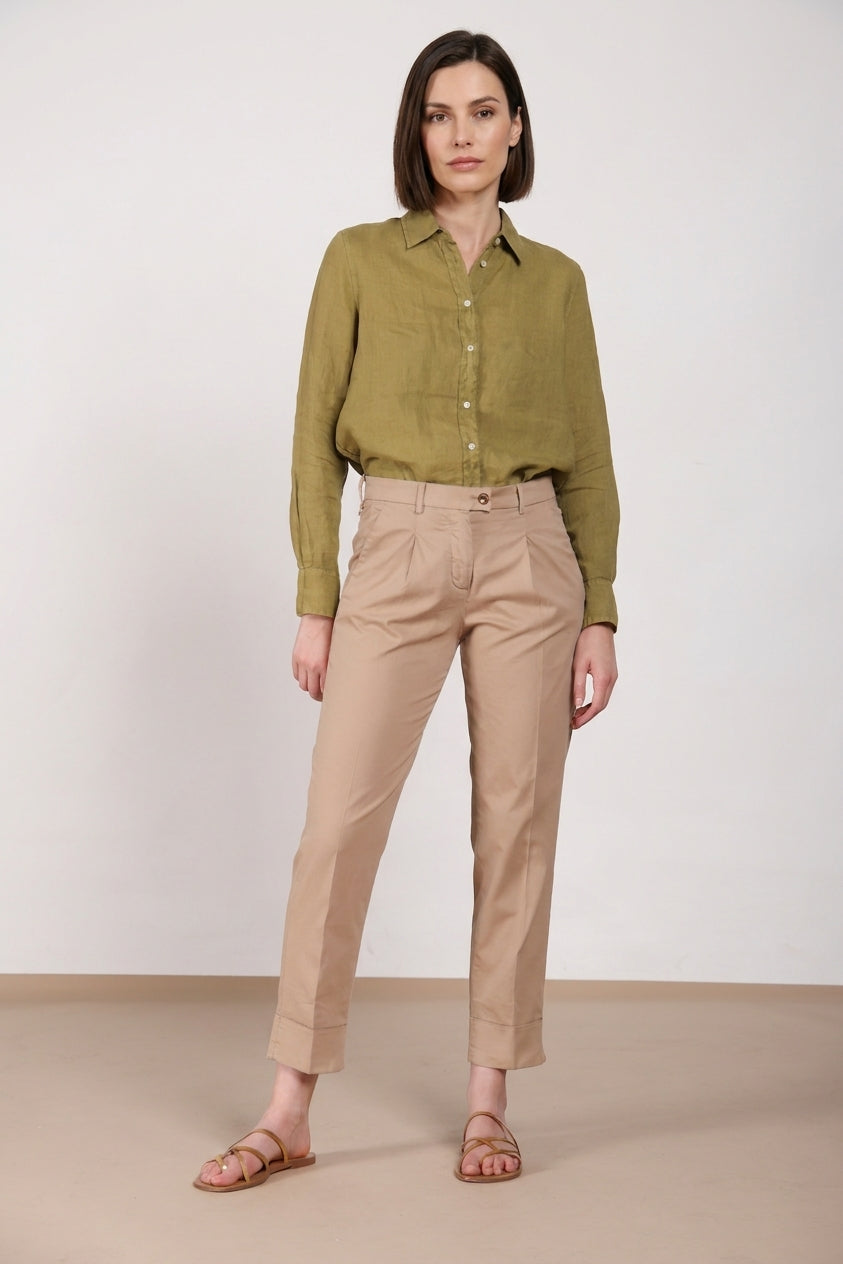 New York Carrot Sartoriale 1 Pince pantalone chino donna in raso di cotone e seta carrot fit