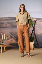 New York Cropped pantalone chino donna in cotone fiammato straight fit