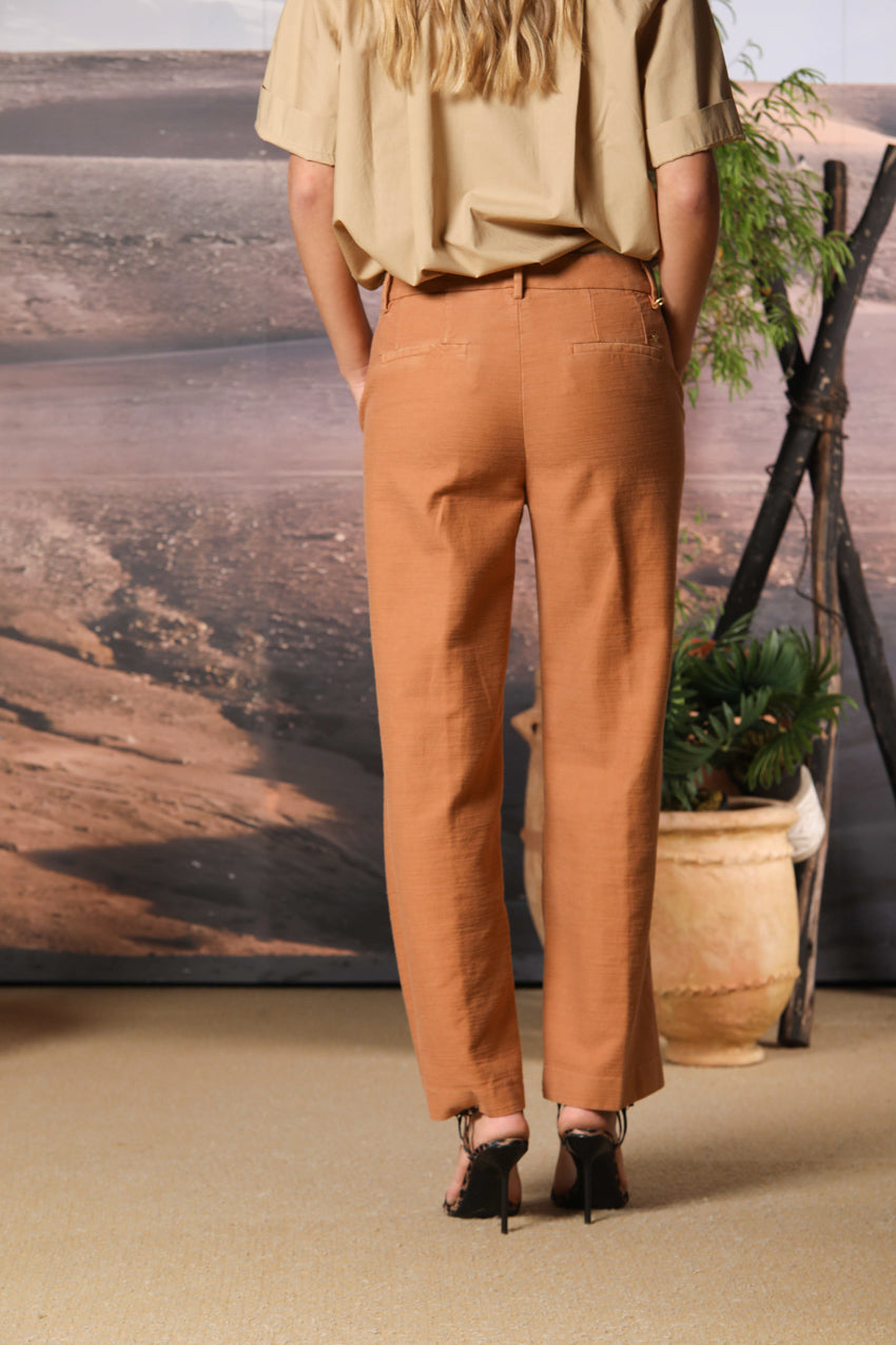 New York Cropped pantalone chino donna in cotone fiammato straight fit
