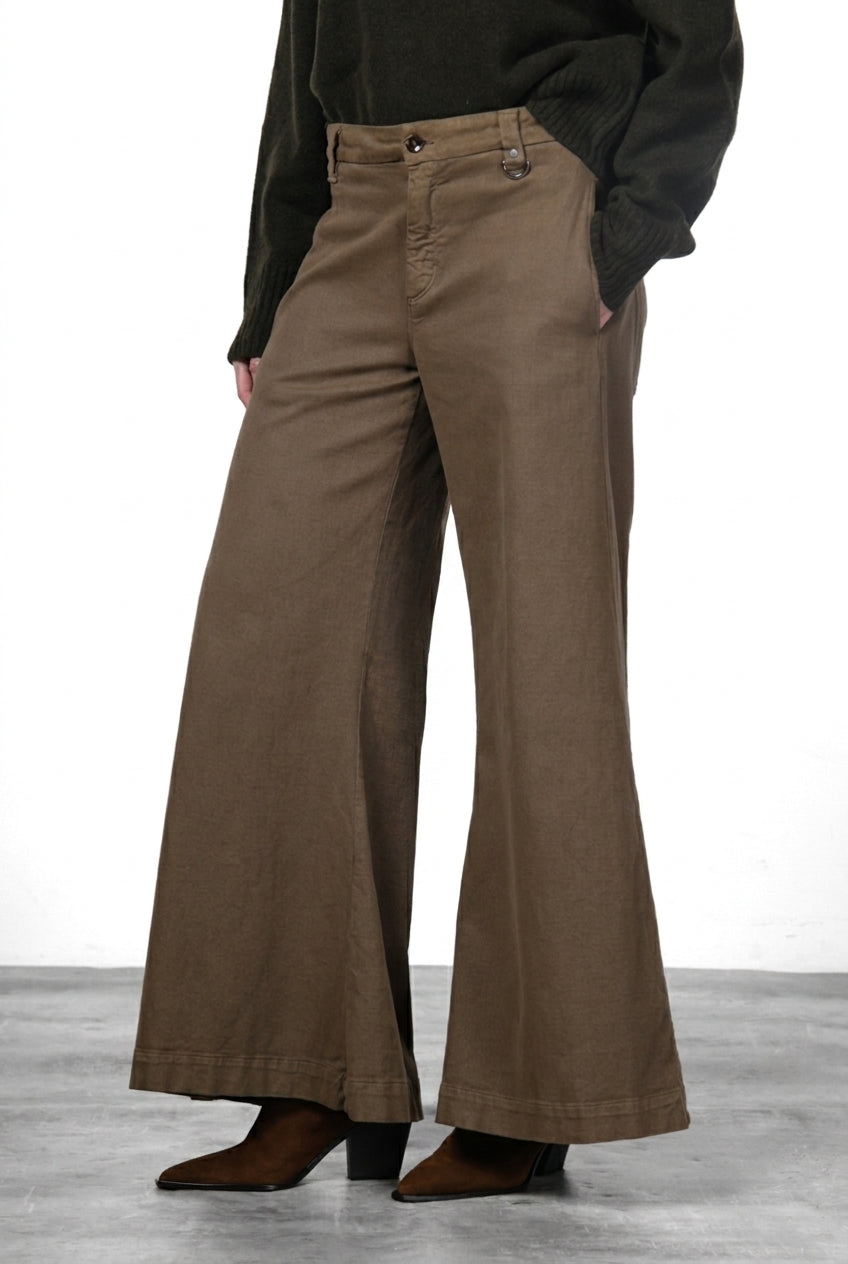 New York Palazzo pantalone chino donna in gabardina wide leg