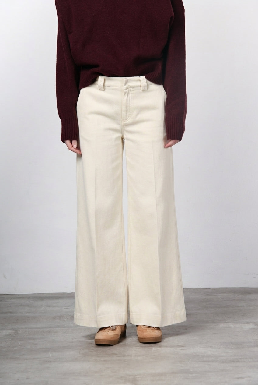 New York Palazzo pantalone chino donna in bull di cotone organico e lana wide leg