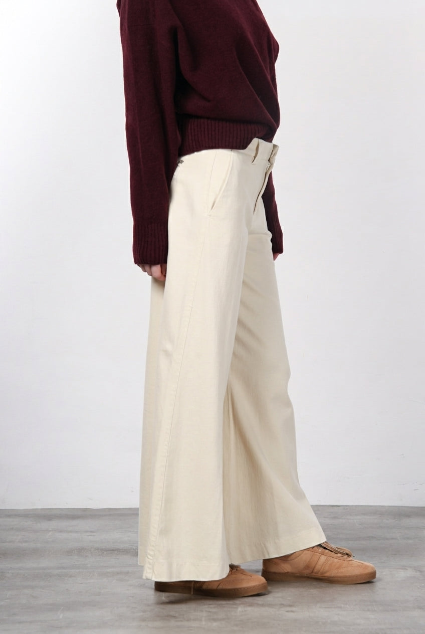 New York Palazzo pantalone chino donna in bull di cotone organico e lana wide leg