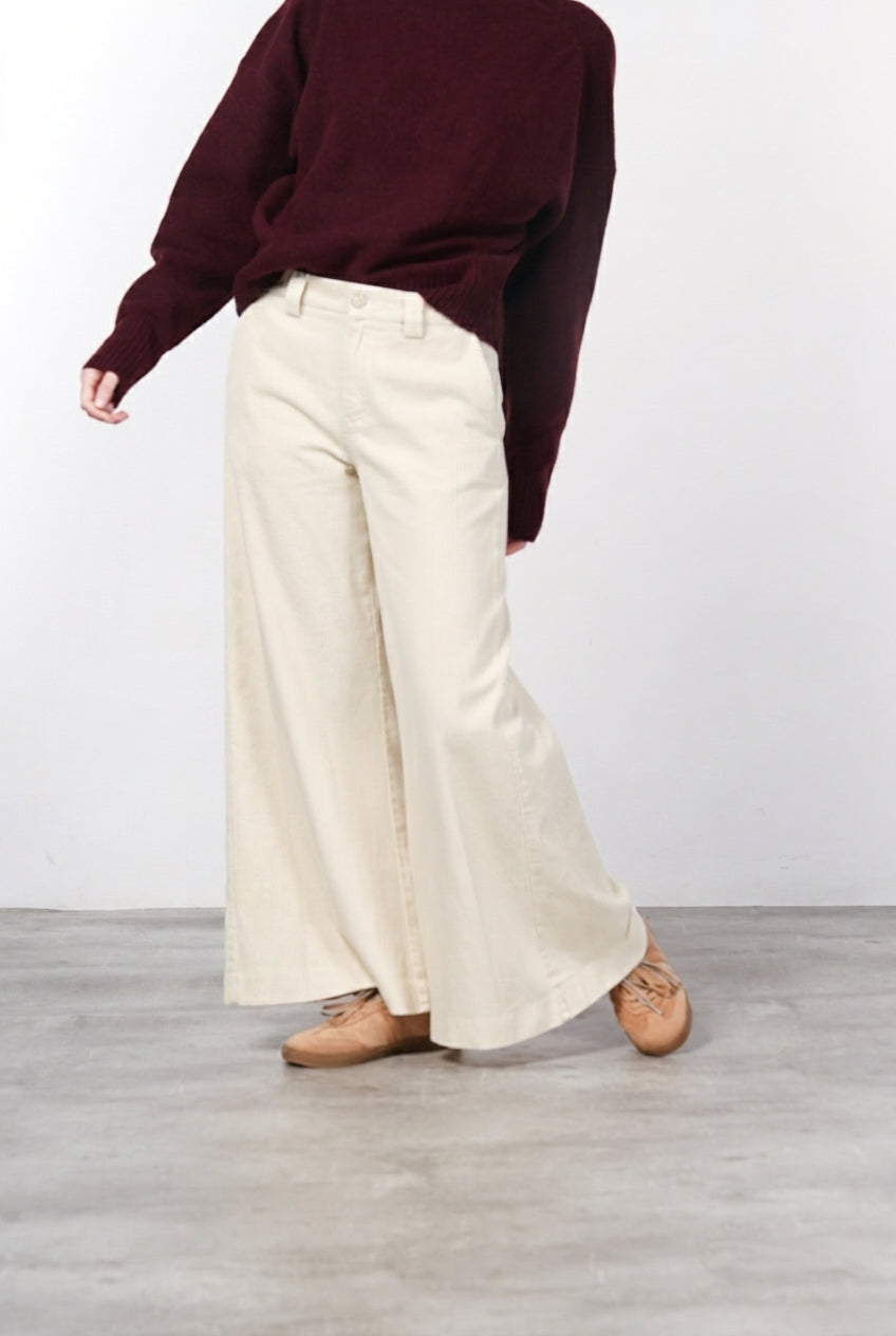 New York Palazzo pantalone chino donna in bull di cotone organico e lana wide leg