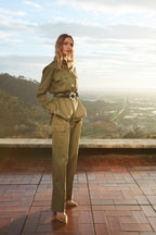 New York Wide Pinces Cargo Damen-Cargohose aus Gabardine wide leg fit