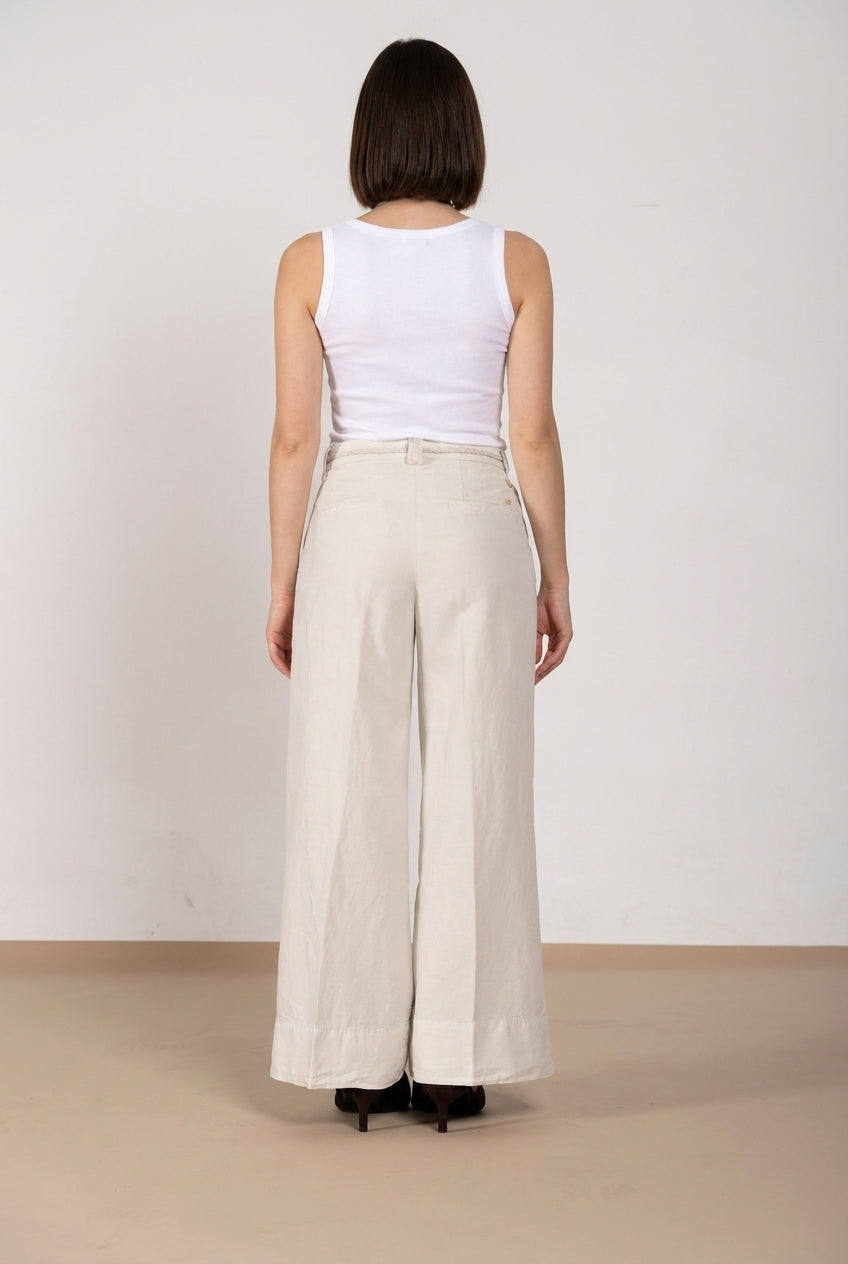 New York Studio pantalone chino donna in twill di cotone e lino straight fit