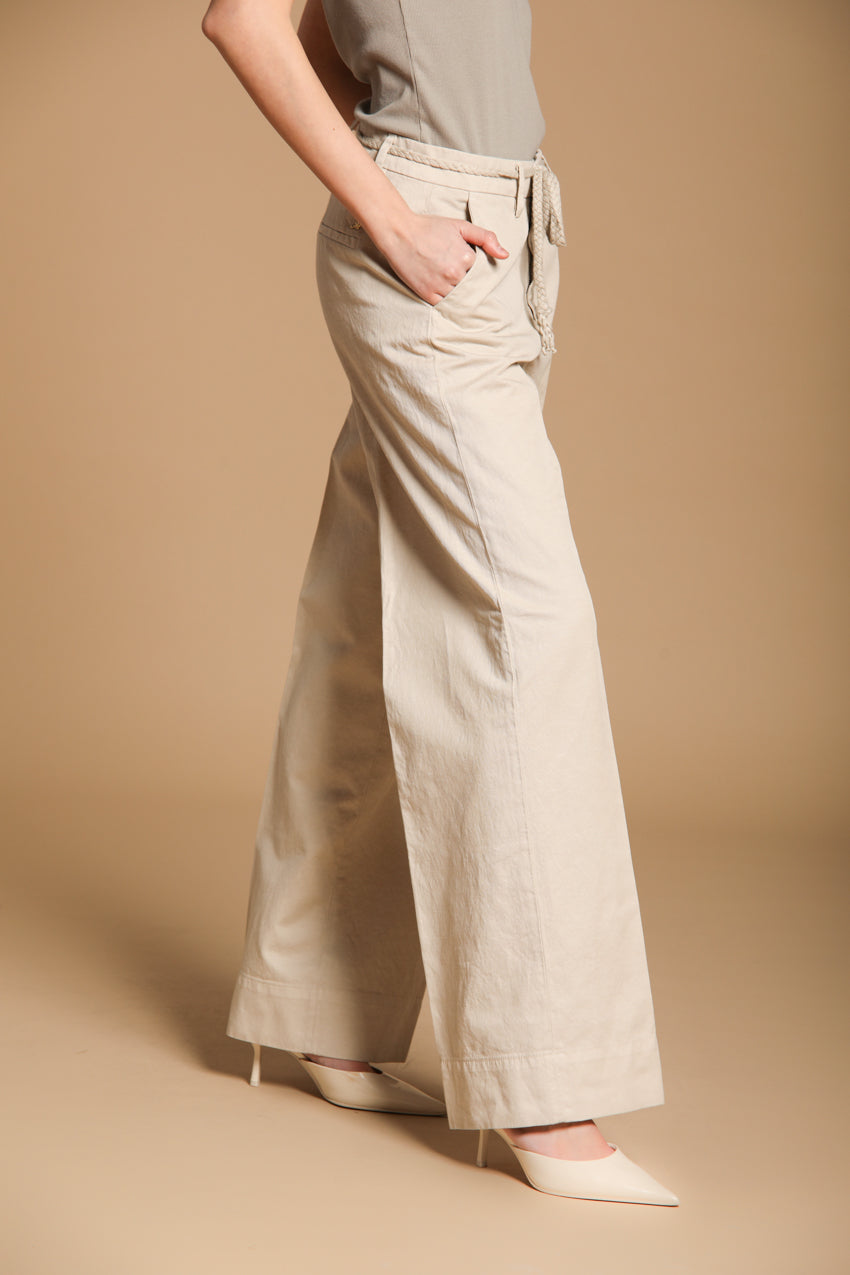 New York Studio pantalone chino donna in twill di cotone e lino wide leg