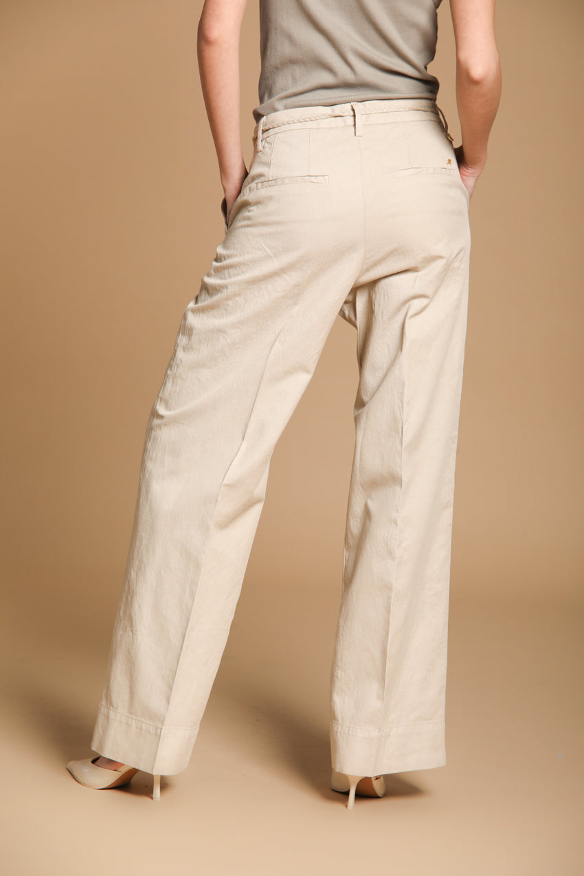 New York Studio pantalone chino donna in twill di cotone e lino wide leg