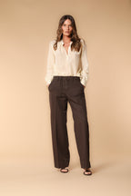 New York Studio pantalone chino donna in twill di cotone e lino wide leg