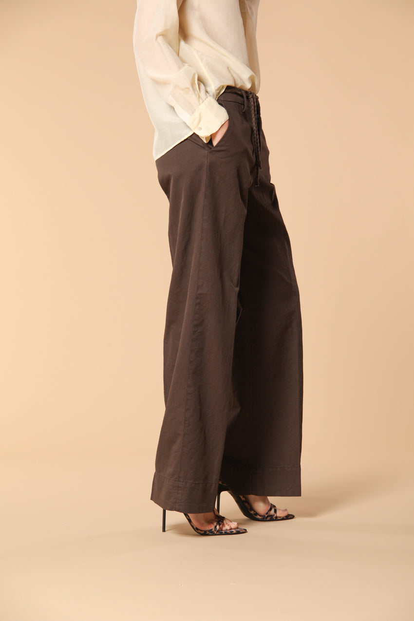 New York Studio pantalone chino donna in twill di cotone e lino wide leg