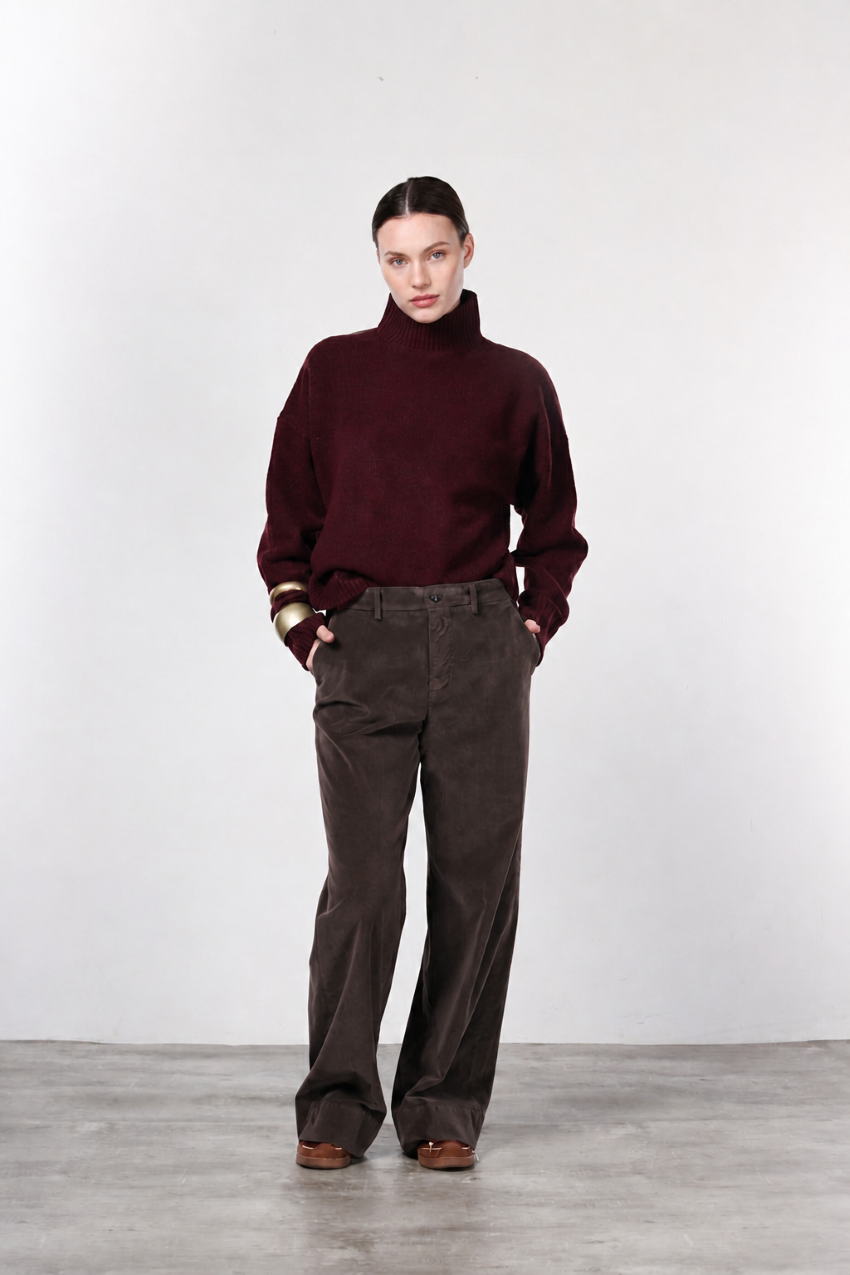New York Studio pantalone chino donna in velluto liscio straight fit