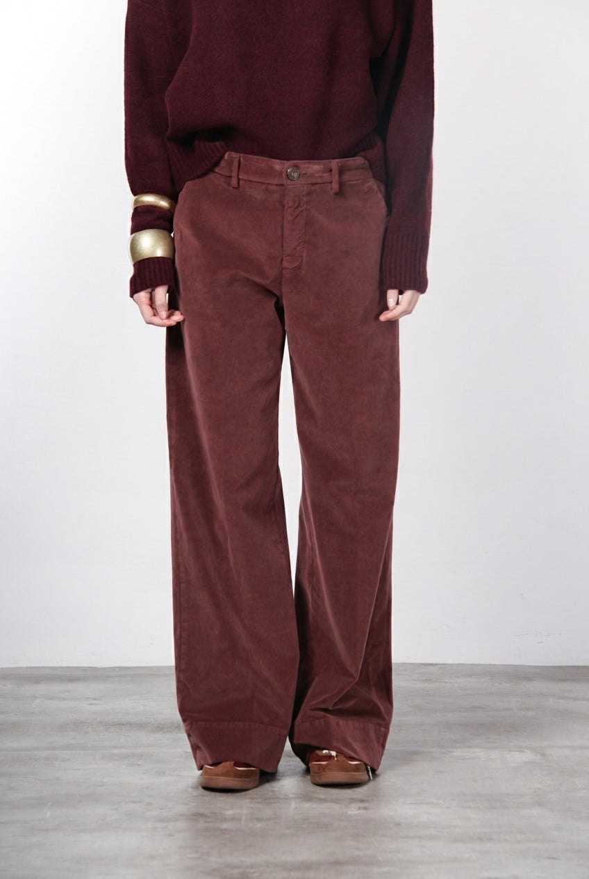 New York Studio pantalone chino donna in velluto liscio straight fit