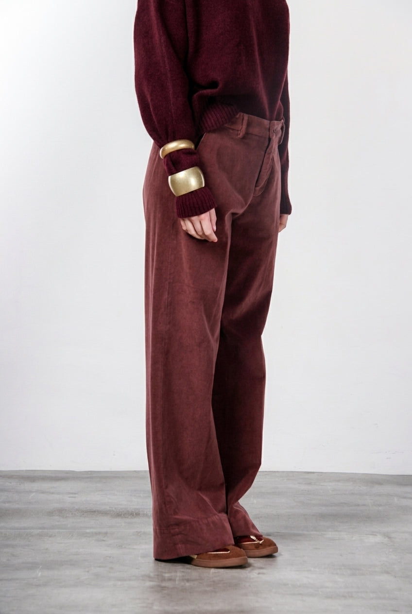 New York Studio pantalone chino donna in velluto liscio straight fit