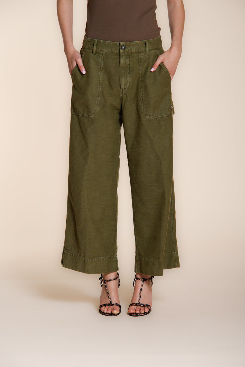 Dallas Wide pantalone cargo donna in cotone fiammato straight fit