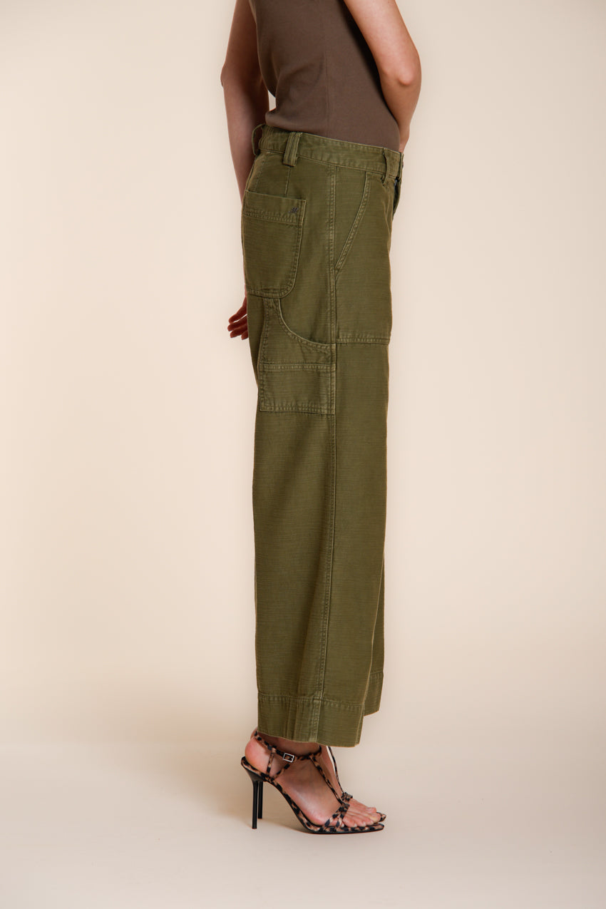 Dallas Wide pantalone cargo donna in cotone fiammato straight fit