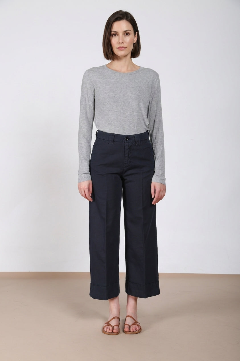 New York Studio Cropped Hose Chino Damen aus Leinen und Baumwolle straight fit
