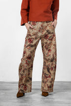 Vivienne City Damen-Chinohose aus Bullgewebe mit großem Blumenmuster im Balloon Fit