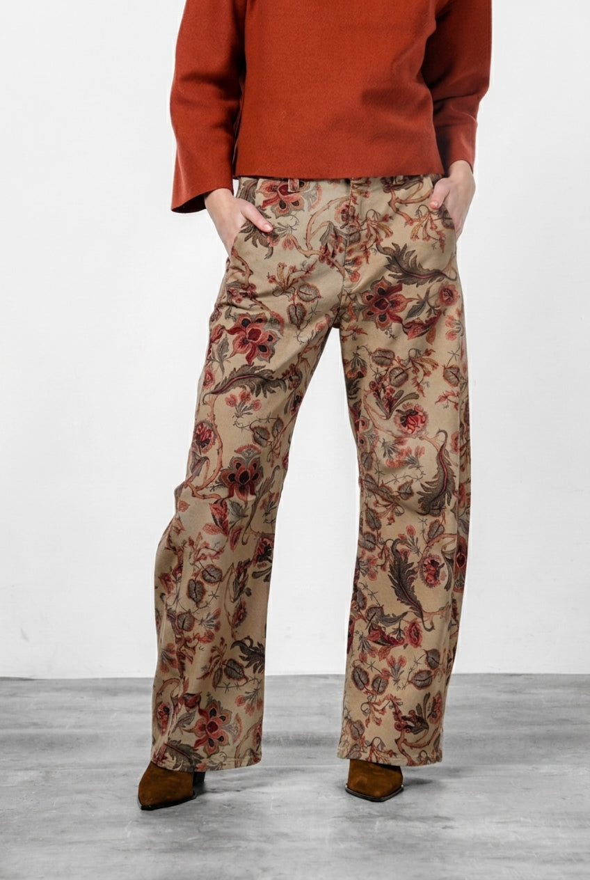 Vivienne City Damen-Chinohose aus Bullgewebe mit großem Blumenmuster im Balloon Fit
