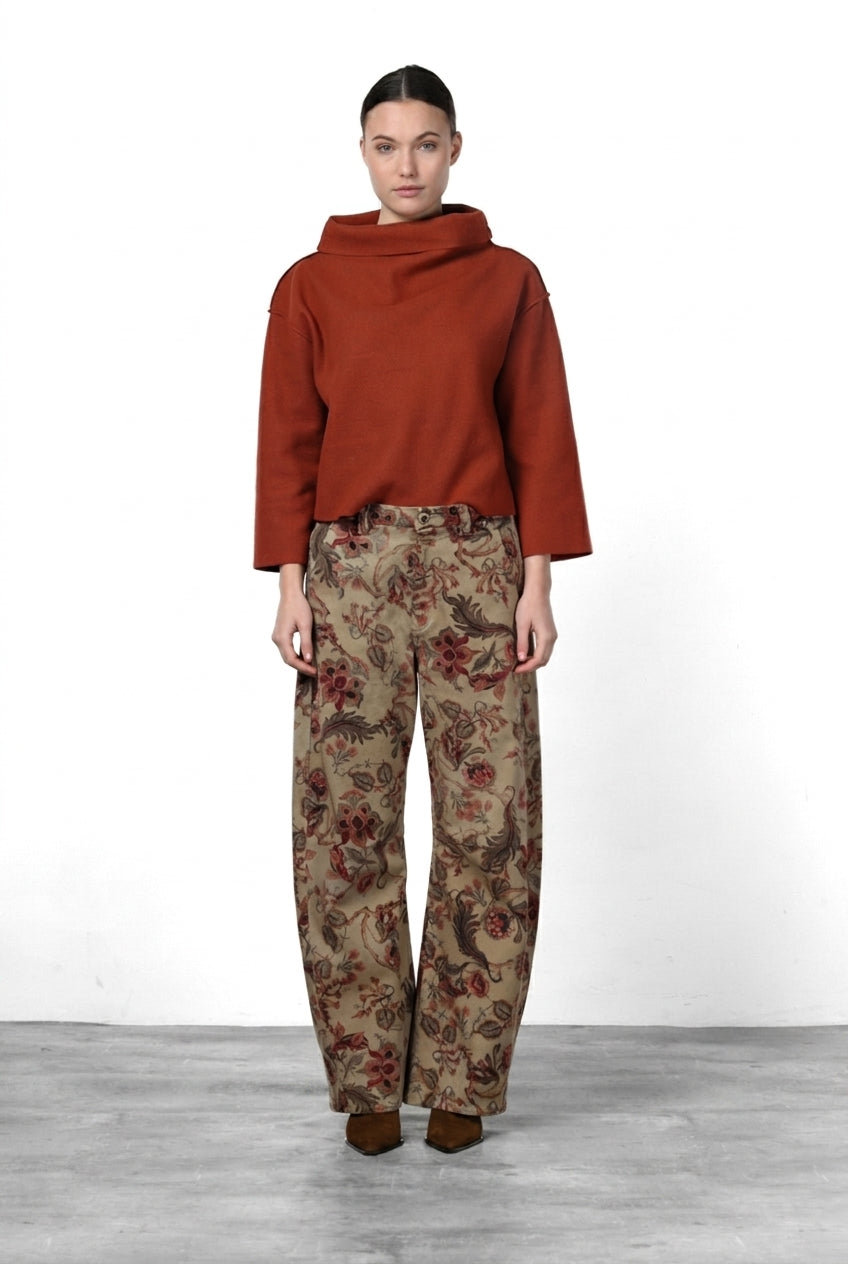 Vivienne City Damen-Chinohose aus Bullgewebe mit großem Blumenmuster im Balloon Fit
