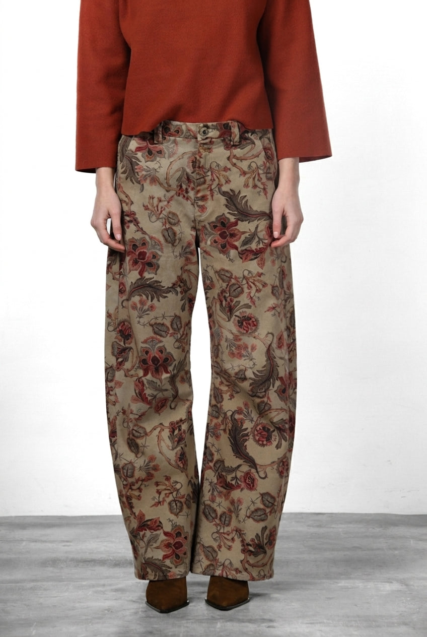 Vivienne City Damen-Chinohose aus Bullgewebe mit großem Blumenmuster im Balloon Fit