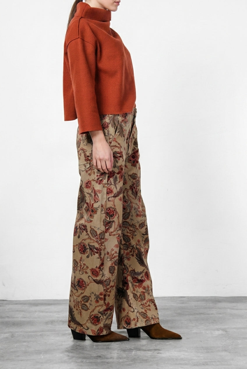 Vivienne City Damen-Chinohose aus Bullgewebe mit großem Blumenmuster im Balloon Fit