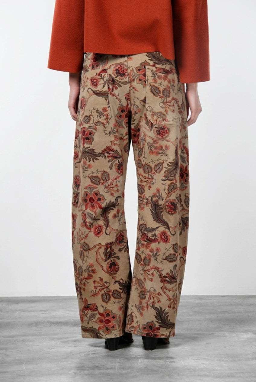 Vivienne City Damen-Chinohose aus Bullgewebe mit großem Blumenmuster im Balloon Fit