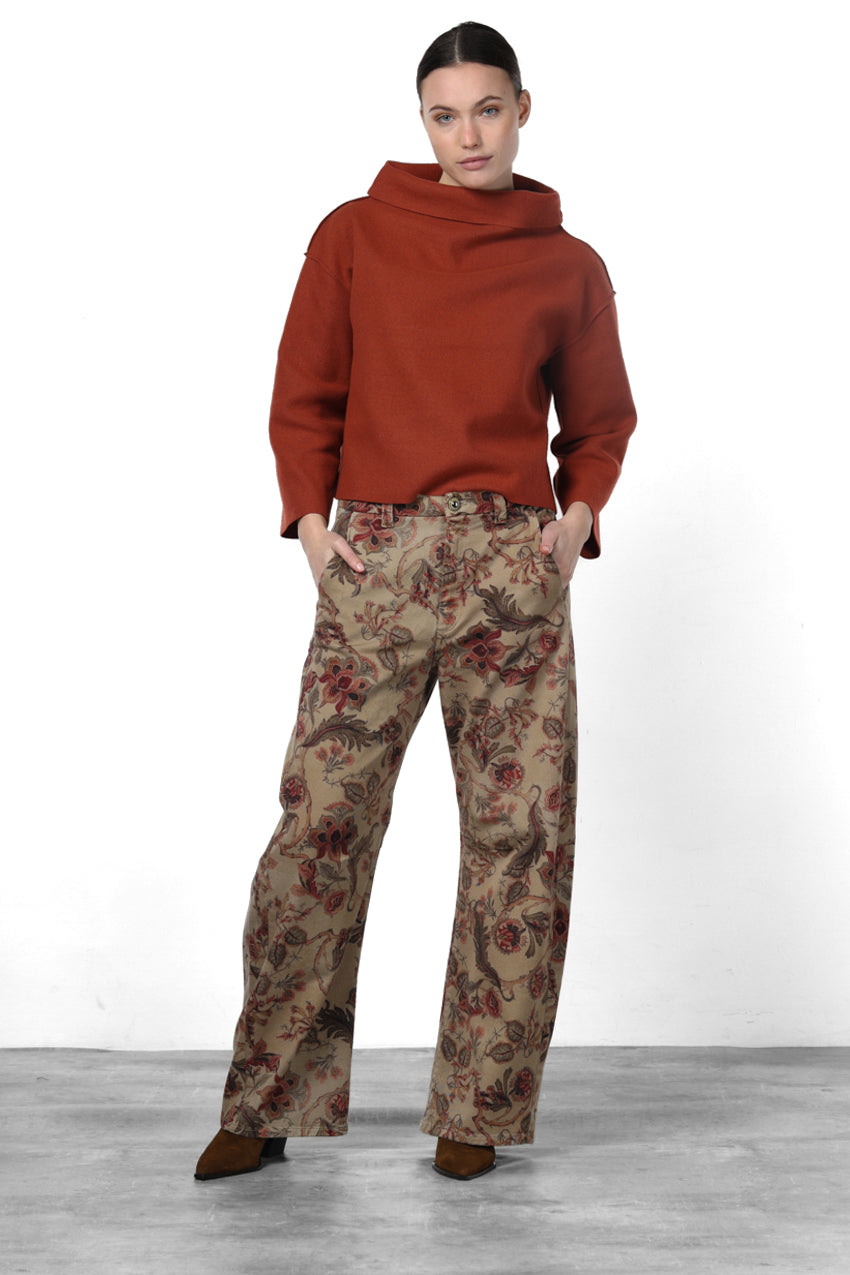 Vivienne City Damen-Chinohose aus Bullgewebe mit großem Blumenmuster im Balloon Fit