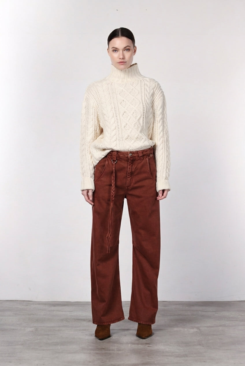 Violette Chinohose für Damen aus Twill mit balloon fit ①
