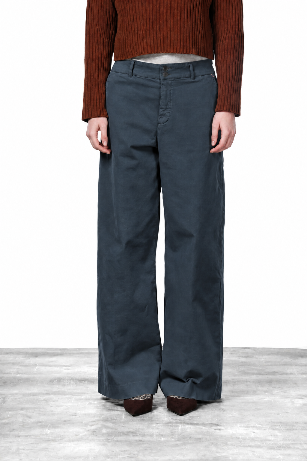 New York Wide Damen-Chinohose aus Satin, Wide Leg