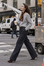 New York Wide pantalone chino 5 tasche donna in denim stretch wide leg
