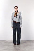 New York Wide pantalone chino 5 tasche donna in denim stretch wide leg