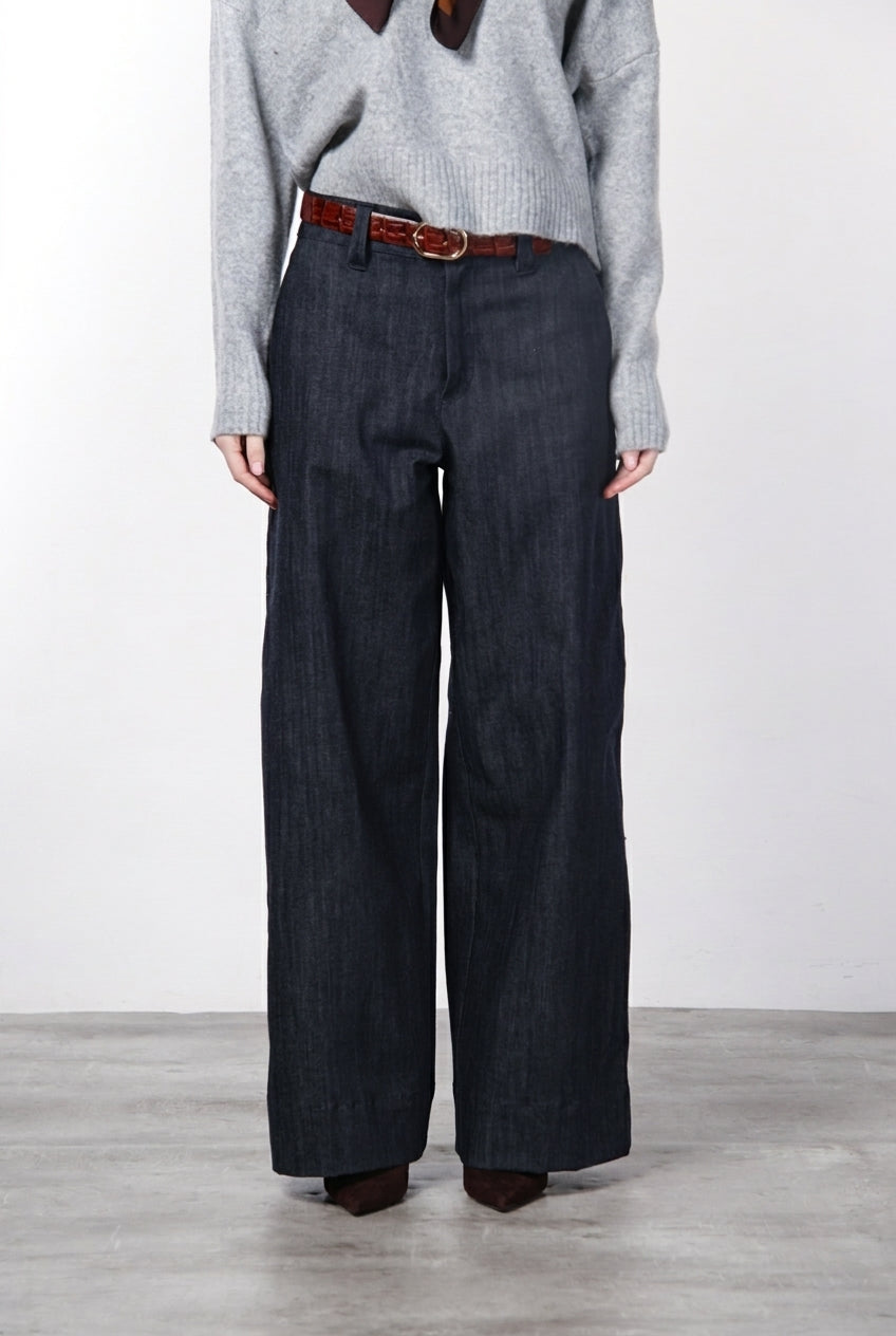New York Wide pantalone chino 5 tasche donna in denim stretch wide leg