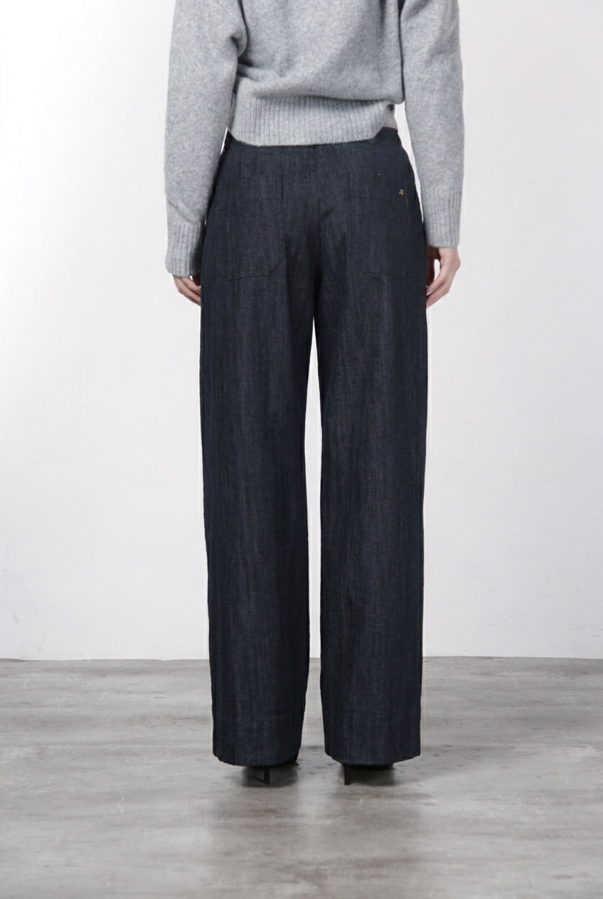 New York Wide pantalone chino 5 tasche donna in denim stretch wide leg