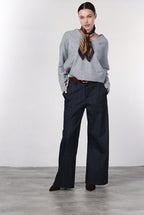 New York Wide pantalone chino 5 tasche donna in denim stretch wide leg