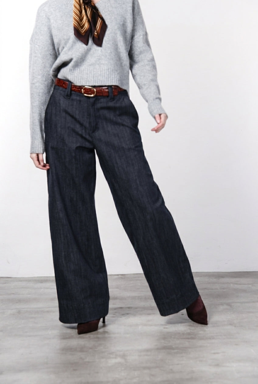 New York Wide pantalone chino 5 tasche donna in denim stretch wide leg
