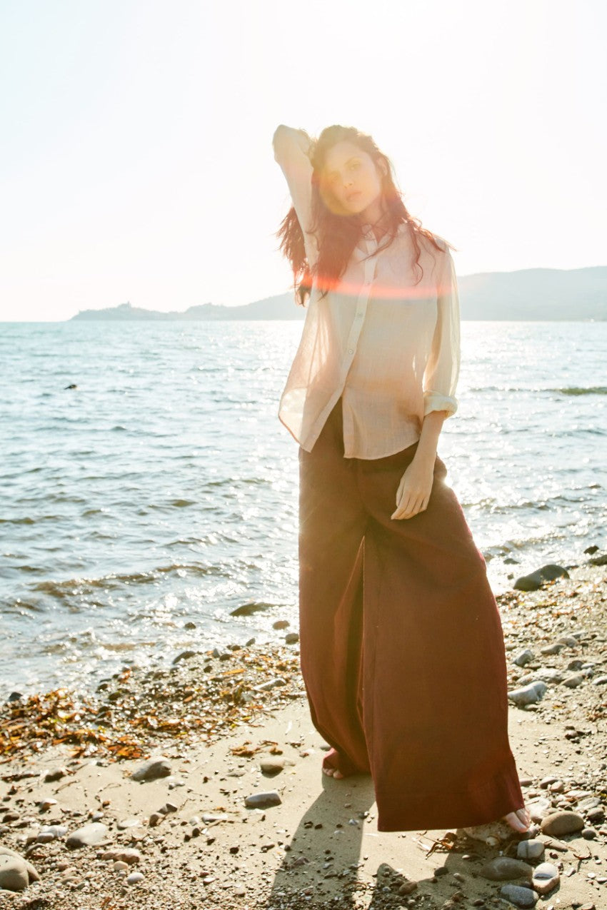 Portofino pantalone chino jogger donna in tela di lino e cotone leggero wide leg