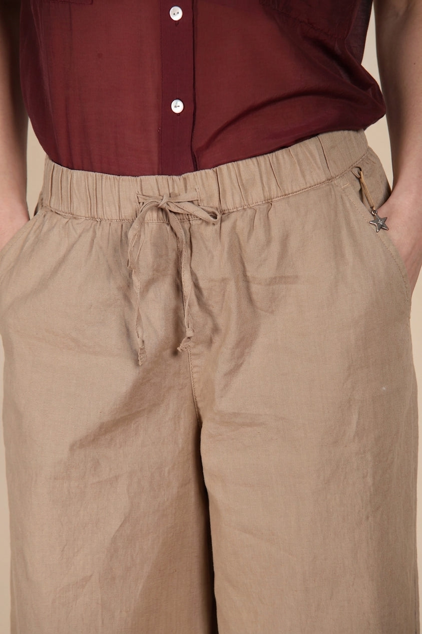 Portofino pantalone chino jogger donna in tela di lino e cotone leggero wide leg