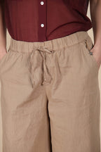 Portofino pantalone chino jogger donna in tela di lino e cotone leggero wide leg