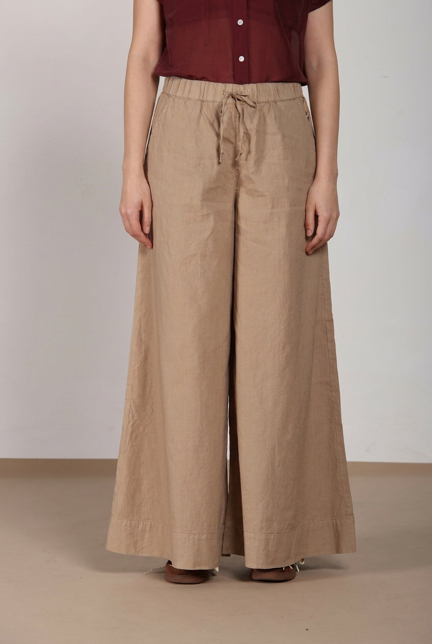 Portofino pantalone chino jogger donna in tela di lino e cotone leggero wide leg