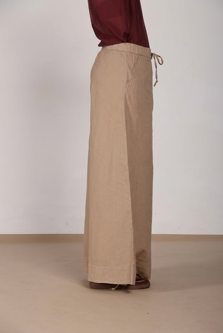 Portofino pantalone chino jogger donna in tela di lino e cotone leggero wide leg