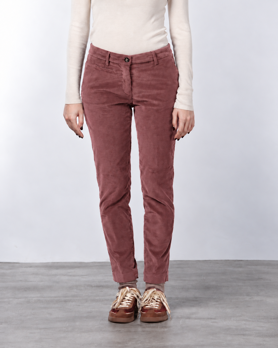 New York Slim pantalone chino donna in velluto a costa grande slim fit ①